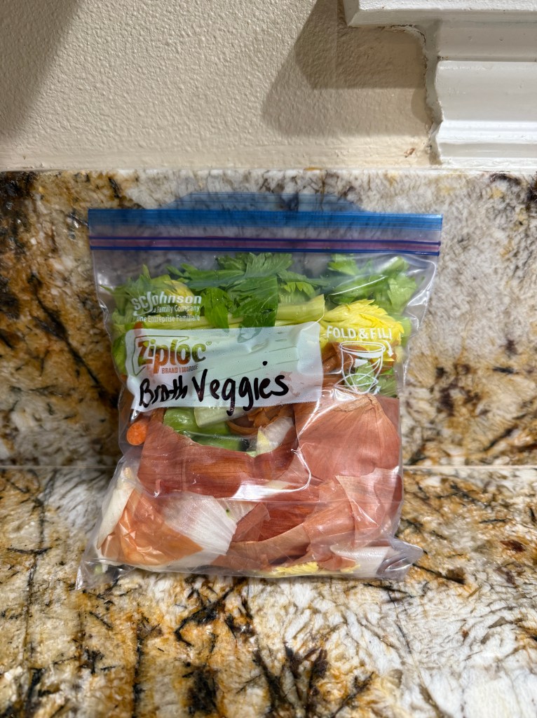 Vegetable scraps in a plastic bag