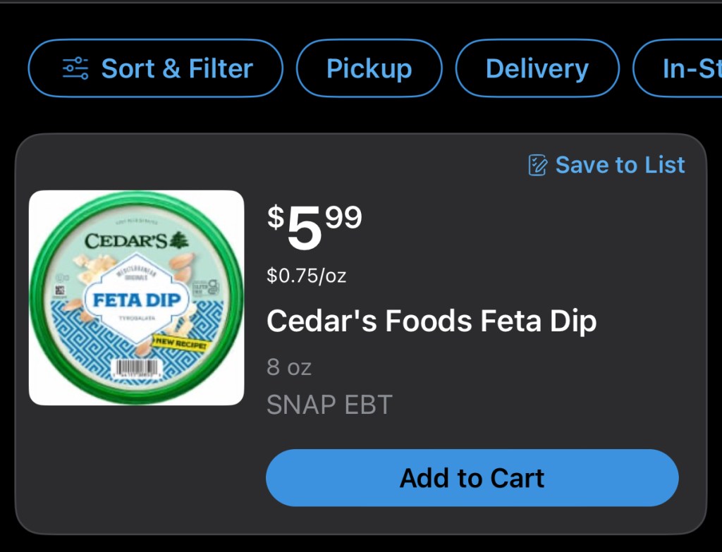 Cedar's Foods Feta Dip product image displaying price and details.